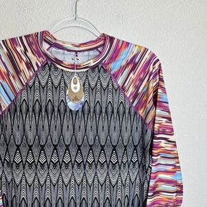 Prana Lorelei Sun Top Black Feather Rash Guard UPF 50+ Womens XL W2LORE115 New